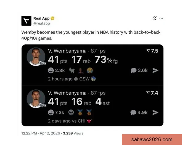 文班亚马单场狂砍41分创赛季新高八分四十秒完成两双刷新NBA历史最快纪录